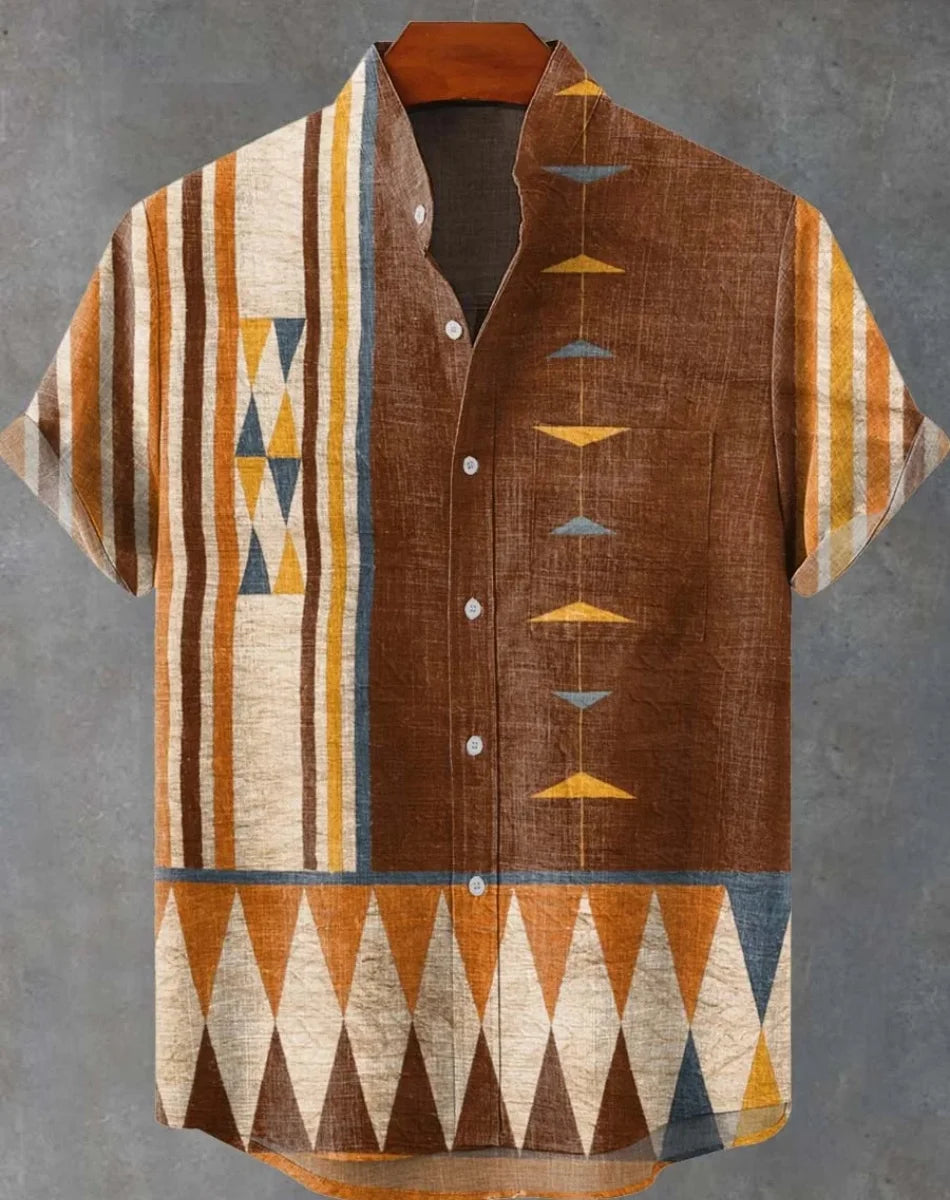 Retro ethnic pattern shirt summer fashion short sleeve 3D printing men's shirt casual street trend super breathable Hawaii fast