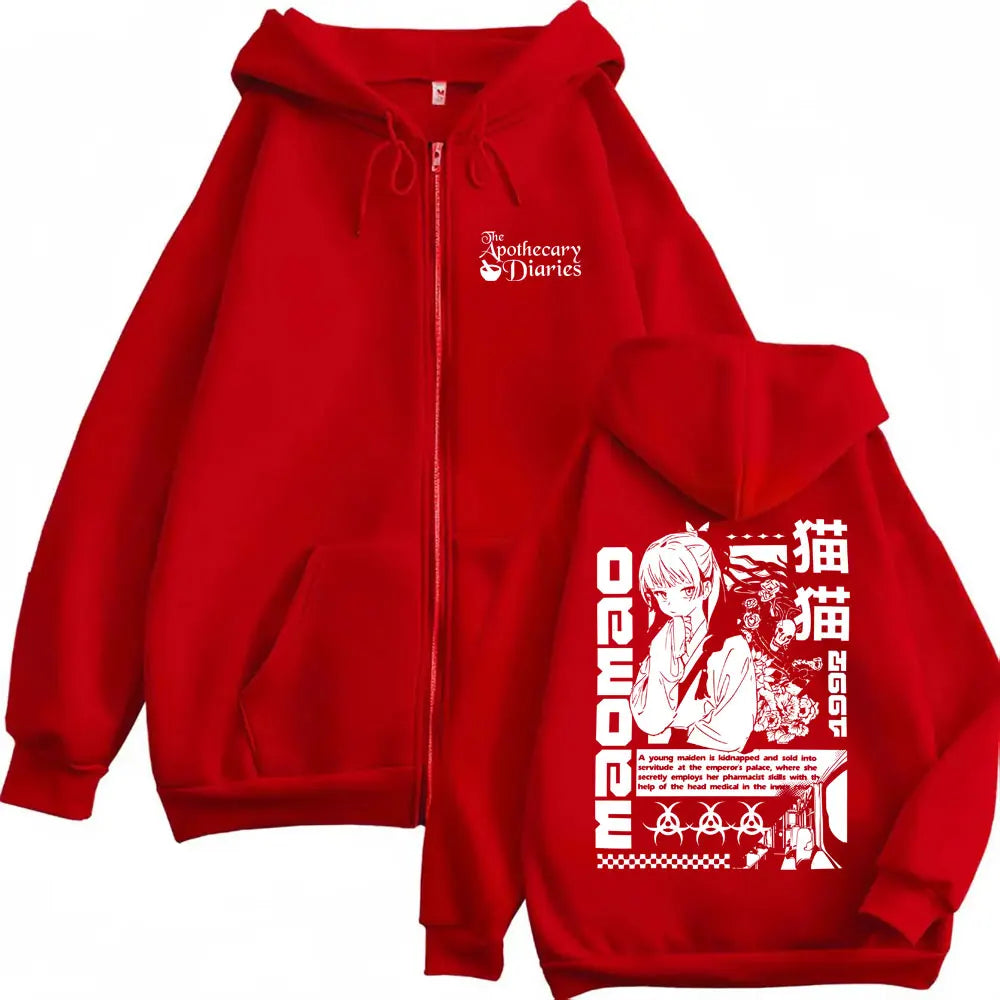 Anime The Apothecary Diaries Zipper Hoodie Cute Kawaii Maomao Graphic Zip Up Jacket Men Women Casual Oversized Zip Up Sweatshirt