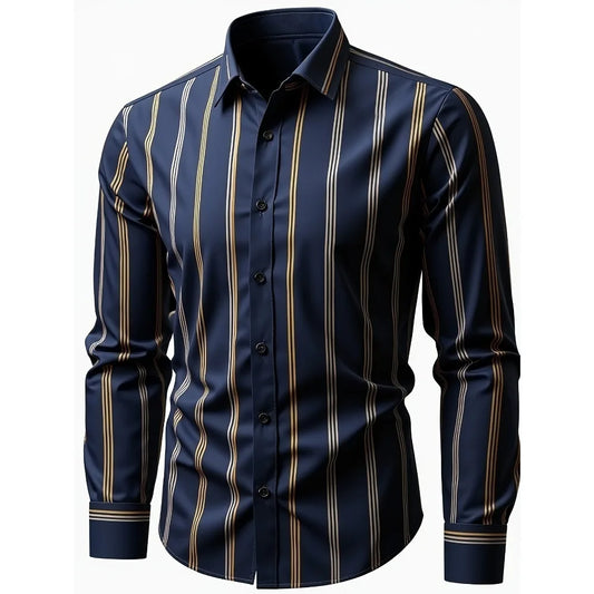 2025 New Men Shirts Fashion Brand Striped Long Sleeve Smart Casual Male Business Shirts
