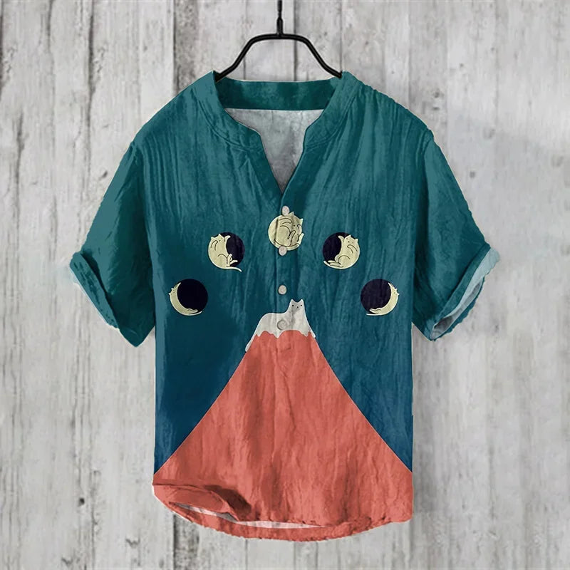 Men's linen short sleeved shirt, summer Chinese retro casual shirt