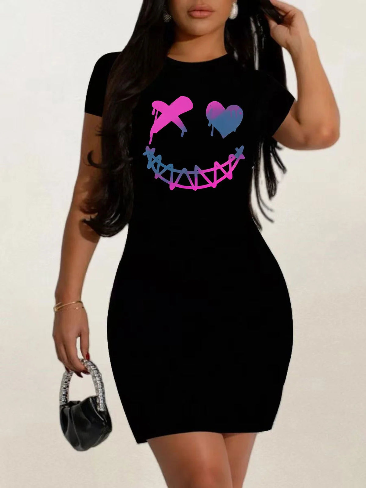 summer Short sleeves black tshirt dress Women's Casual Graphic TShirt Dress Short Sleeve Round Neck Loose Fit SpringSummer