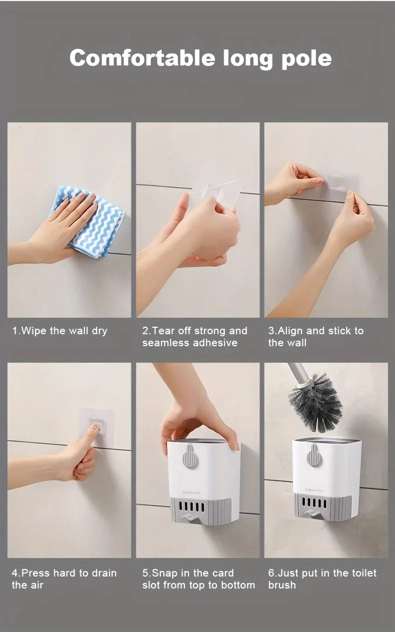 Toilet Brush Set With Holder, Wall Mounted Long Handle Toilet Brush Flexible Toilet Brush Bathroom Brush Cleaning Tools