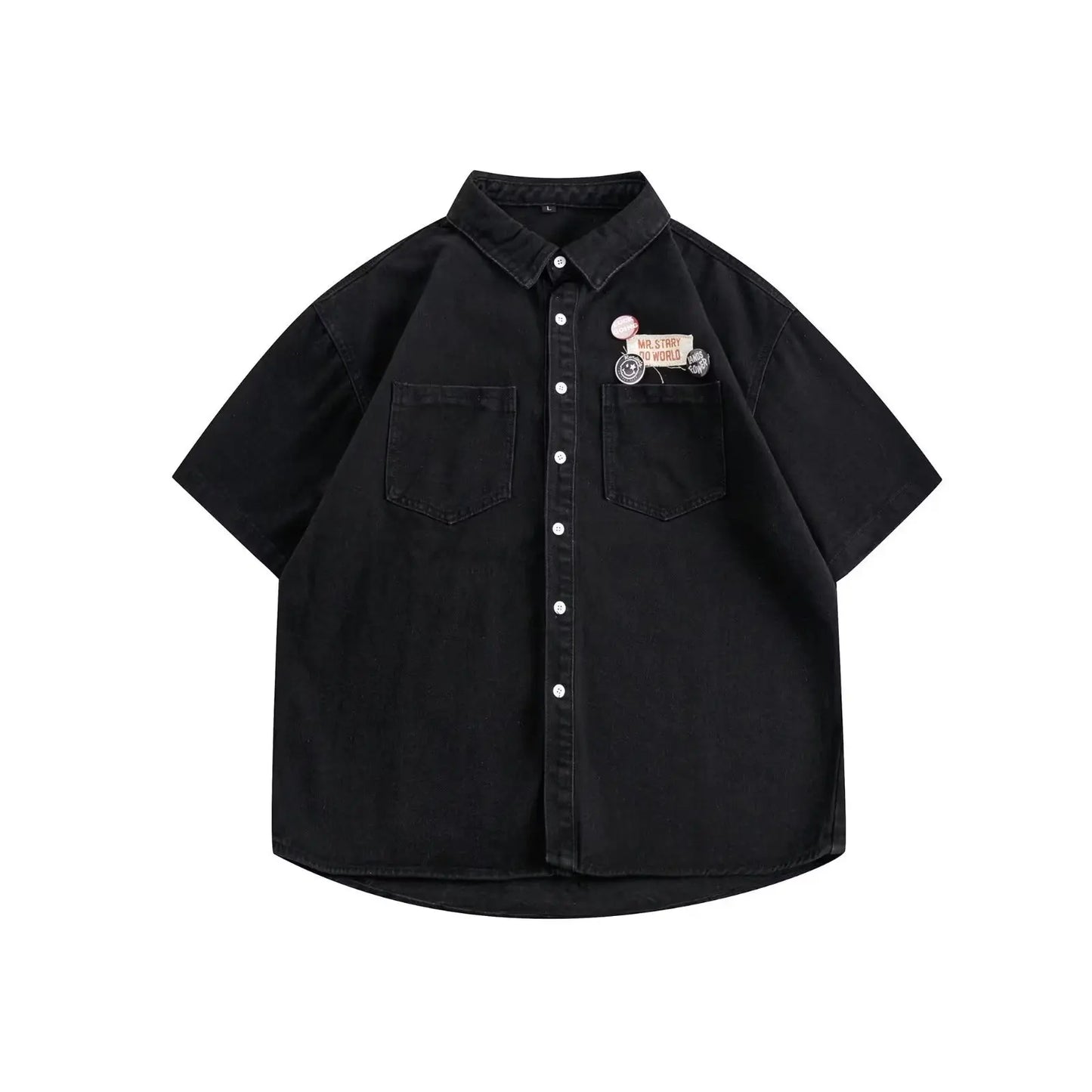 Harajuku Tooling Mens Sets 2024 Summer American Street Retro Denim Suit Hip Hop Printed Cowboy Shirt+Wide Leg Jeans 2-pcs New