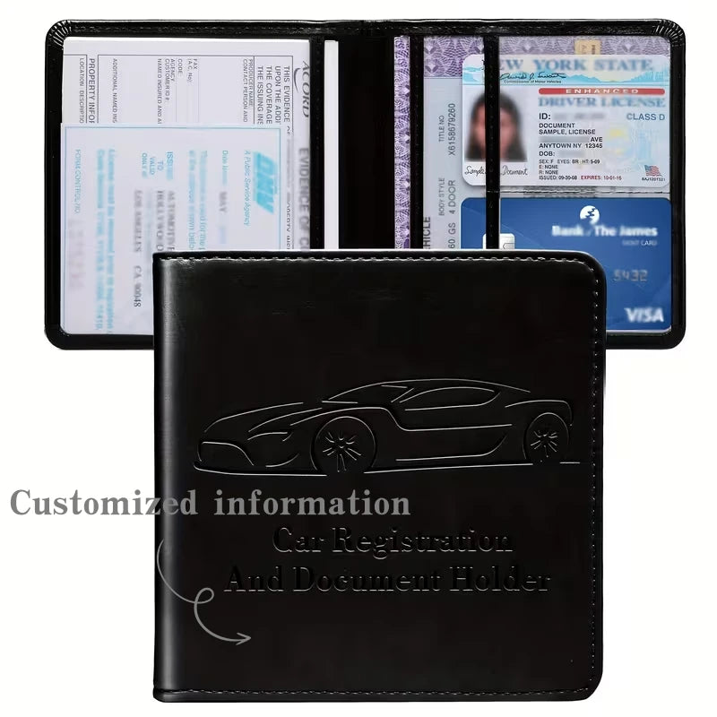 Customized name Car Registration Insurance Wallet Organizer with Multiple Compartments Driver’s License, Vehicle Registration