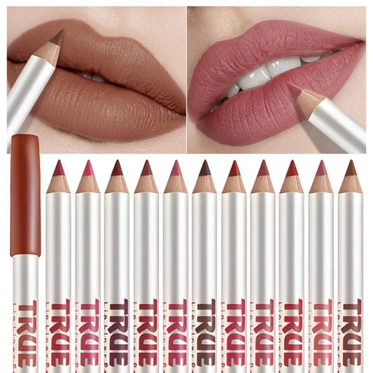 12 Colors Waterproof Matte Lipliner Pencil Red Contour Tint Lipstick Long Lasting Non-stick Cup Moisturising Lips Makeup