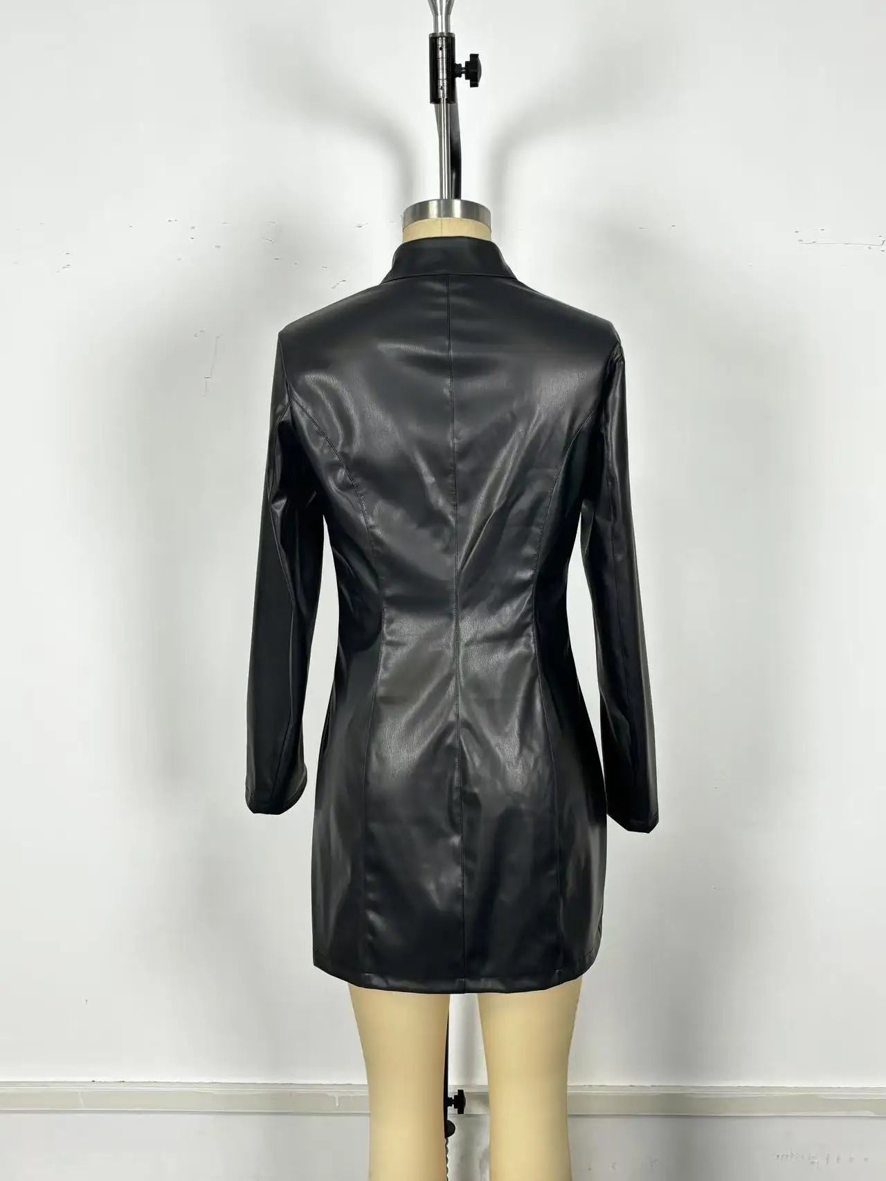 Glossy PU Leather Sexy Fashionable Zipper Dress Slim Fit Long Sleeved Leather Frock With Buttocks Wrapped Vestidos Para Mujer