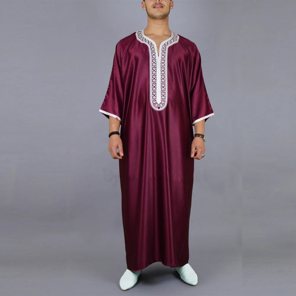 Muslim Men Long Robe Jubba Thobe Embroidery Abaya Saudi Prayer Dishdasha Ramadan Dubai Islamic Abayas Gown 2025 Morocco Kaftan