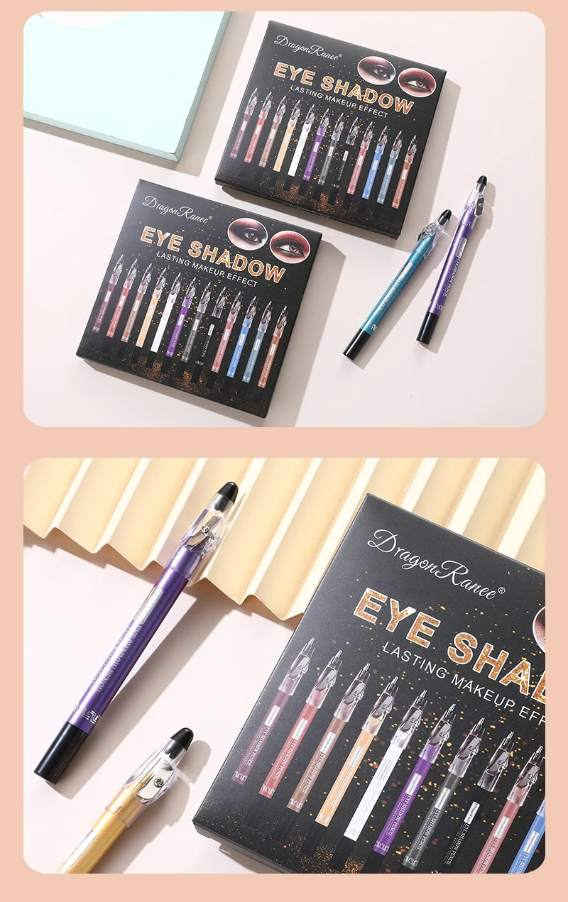 12-Piece Eyeshadow Pen Set, Pearlescent Fine Shimmer, Delicate and Silky, Non-Smudging, Multi-Use, High-Gloss Contouring, One-Swipe Application, Eye-Enhancing, Waterproof, Long-Lasting, Versatile Eyeshadow