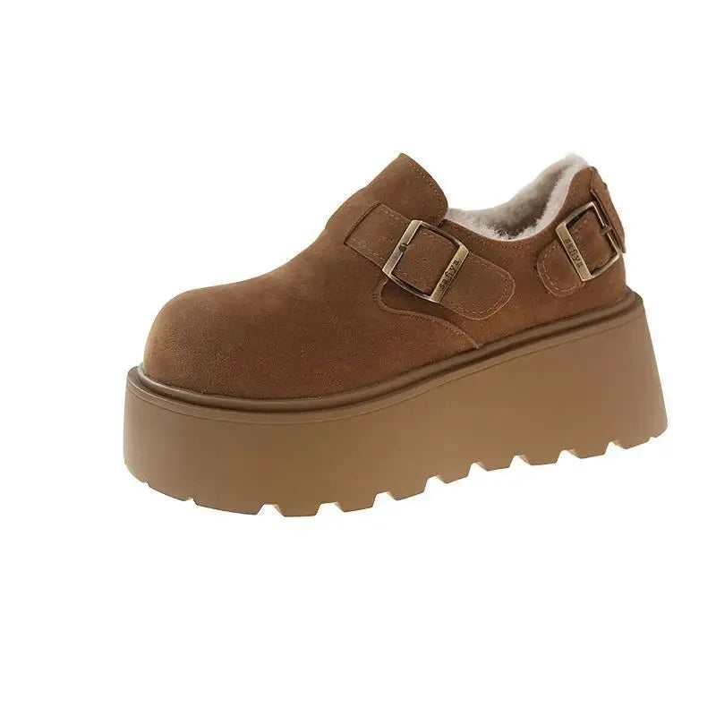 Women's Thick Bottomed Slip-On Flats Fleece Lined Cotton Shoes Spring Autumn Casual Comfortable Flat Heel Warmth Enhancing