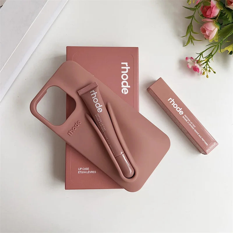 Makeup Rhode With Box Lipstick Holder Phone Case for IPhone17 Air 11 12 13 14 15 16 Pro Max Plus Lip Gloss Silicone Soft Cover