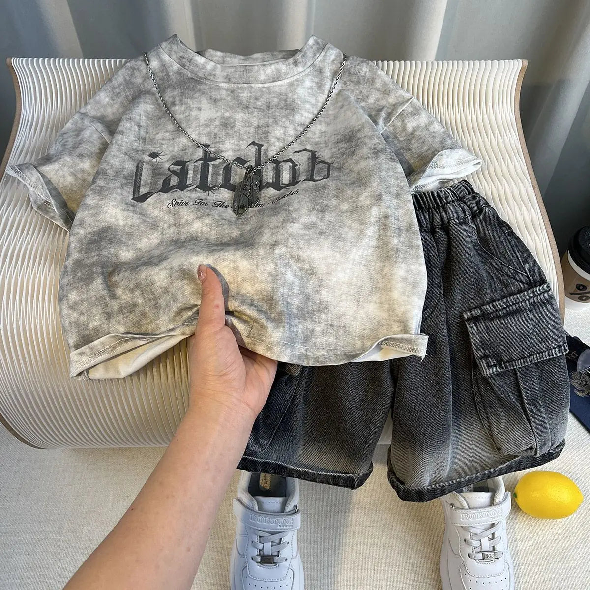 Hot Sale Fashion Baby Boy Suit Summer Clothes Short Sleeve T-shirt Short Jeans 2 Piece Set Kids Outfit 2-11Y Children's Costume