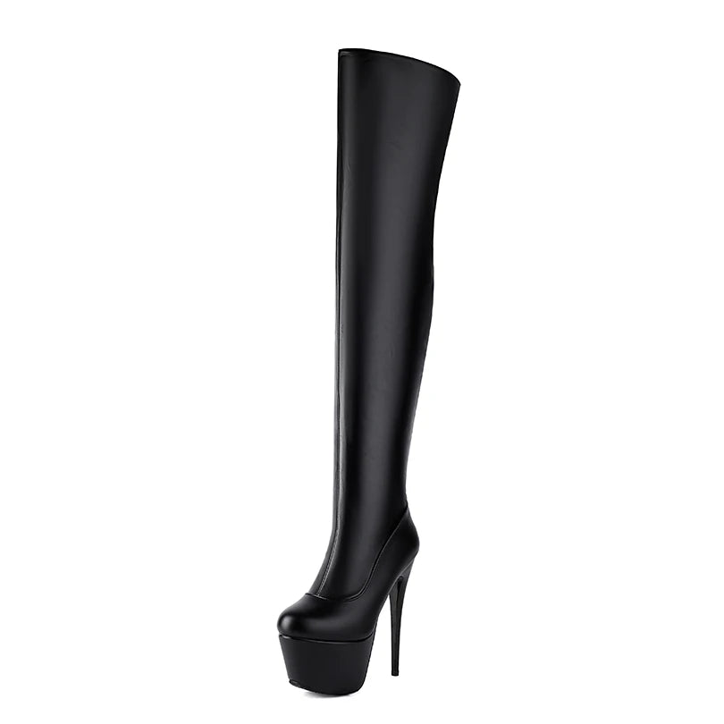 Plus Size Round Toe Super High Slim Heel Sexy Over The Knee High Boots Platform Back Zipper Nightclub Performance Boots