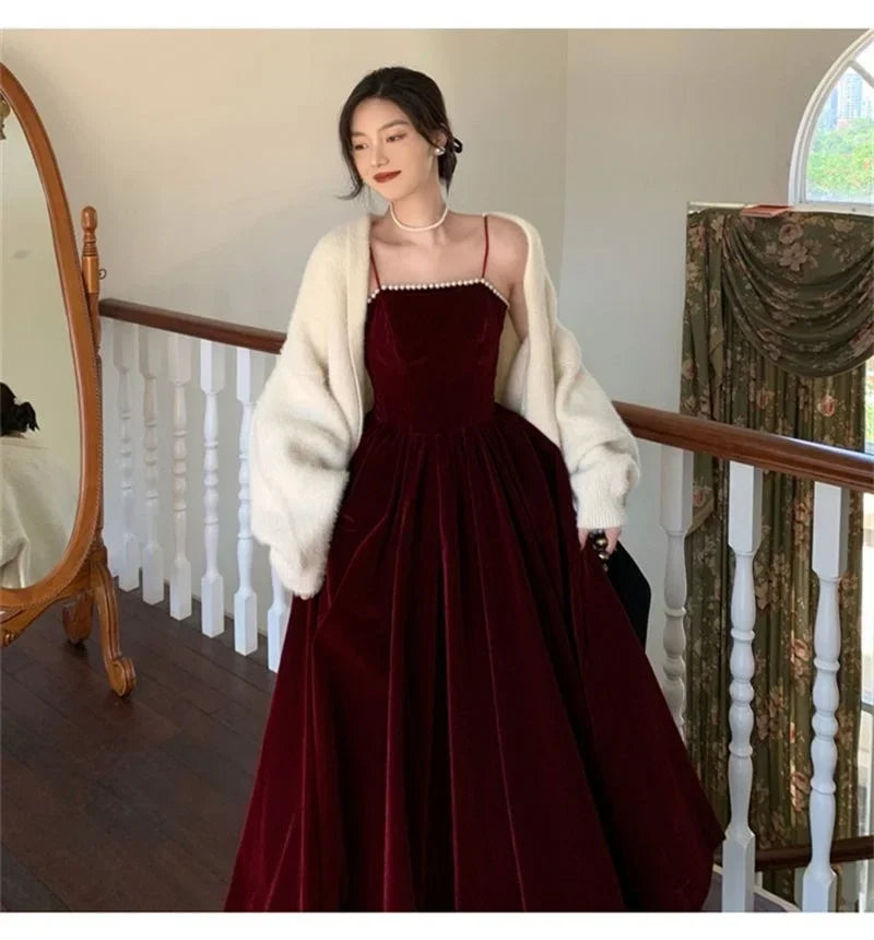 Velvet Dress Hepburn Long Skirt Women Clothing Party Dresses Vestido Dress