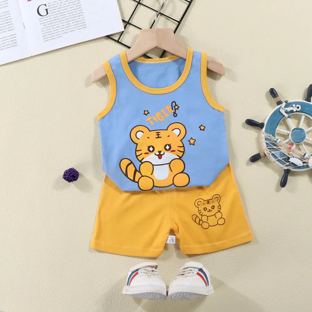 Fashion Kids Clothes Boys Girls Sets Top Shorts 2PCS 100% Cotton Soft Summer Children Baby Cloths T-shirt Shorts Toddler Suit