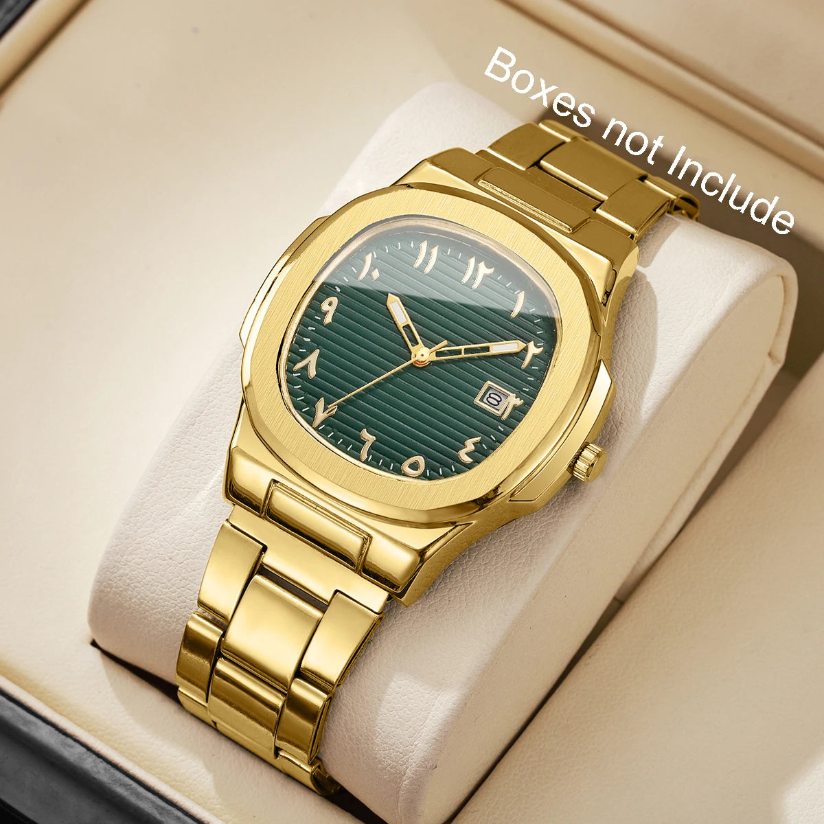 Luxury Men Business Watches Fashion Square Dial Stainless Steel Strap Quartz Watch with Calendar For Mens Clock(Without Box)