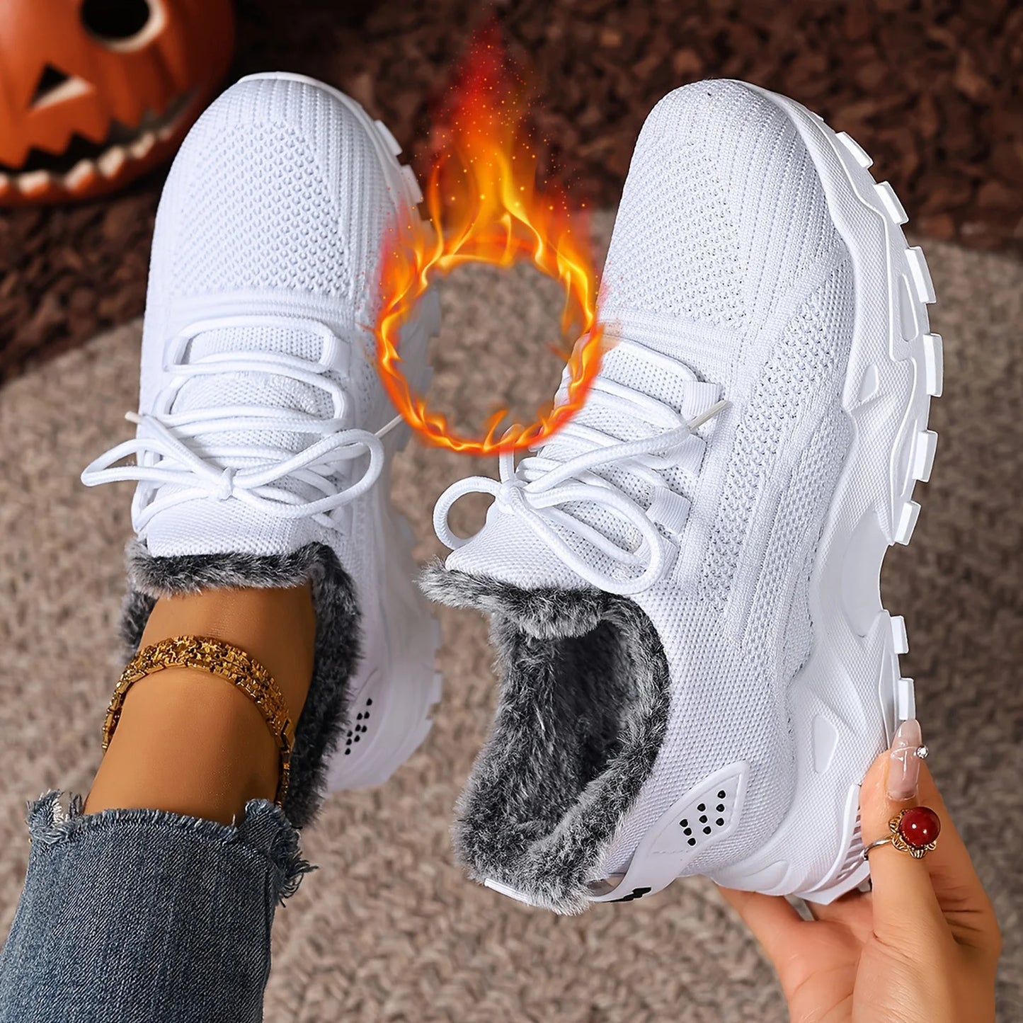 Sneakers Women's Winter Warm Sports Shoes Non Slip Soles Suitable for Cold Weather Outdoor Walking Sports Shoes Ladies Sneakers
