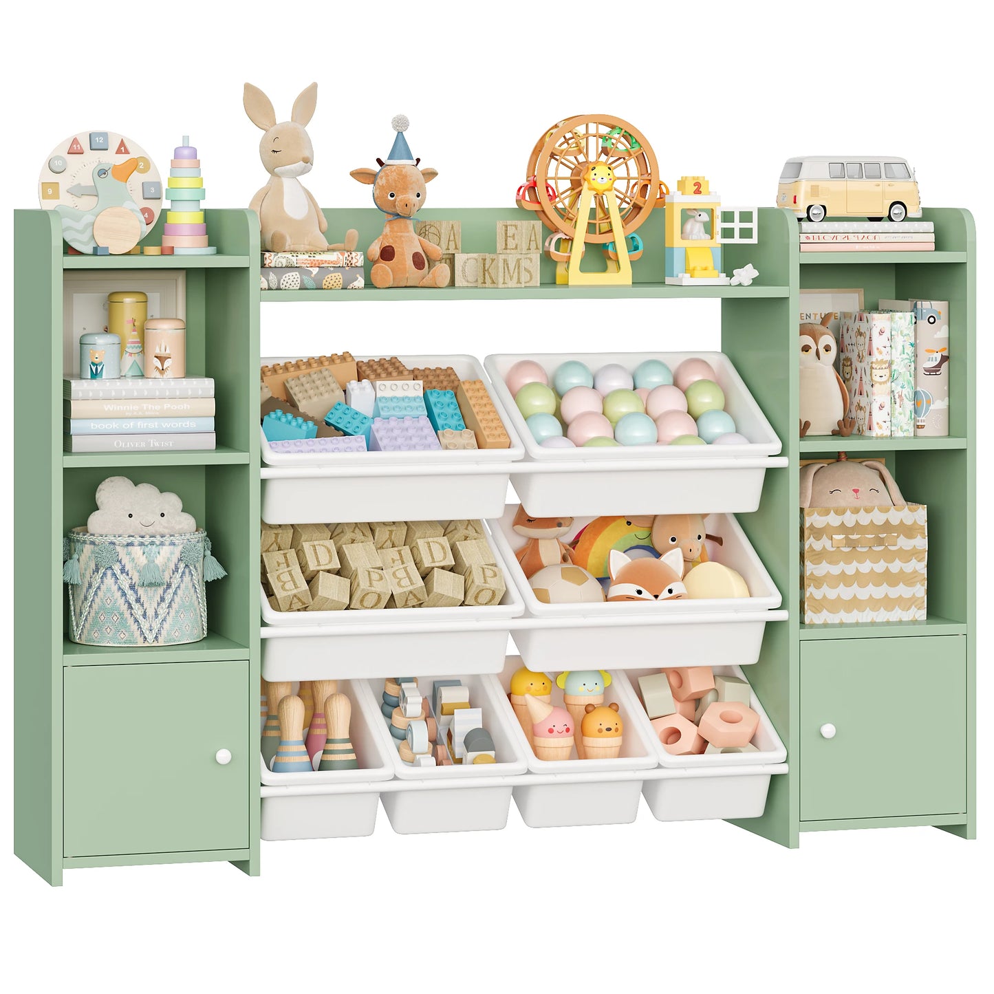 Getone Toy Storage Unit Children's Bookcase Toy Organiser Kids Storage with 8 Removable Boxes and Storage Shelves for Living Room Playroom Bedroom 138.8 x 29.6 x 94.3 cm