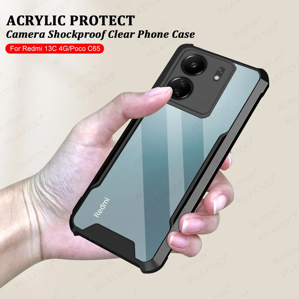 For Xiaomi Redmi 13C 14C Case Acrylic Transparent Armor Shockproof Cover Poco C65 PocoC65 Redmi13C Redmi14C 4G Protection Coque