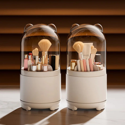 1pc Rotating Makeup Box, Detachable Box, Transparent Dust-proof Pen Holder, Eyeshadow Brush Holder, Lipstick Box, Desktop