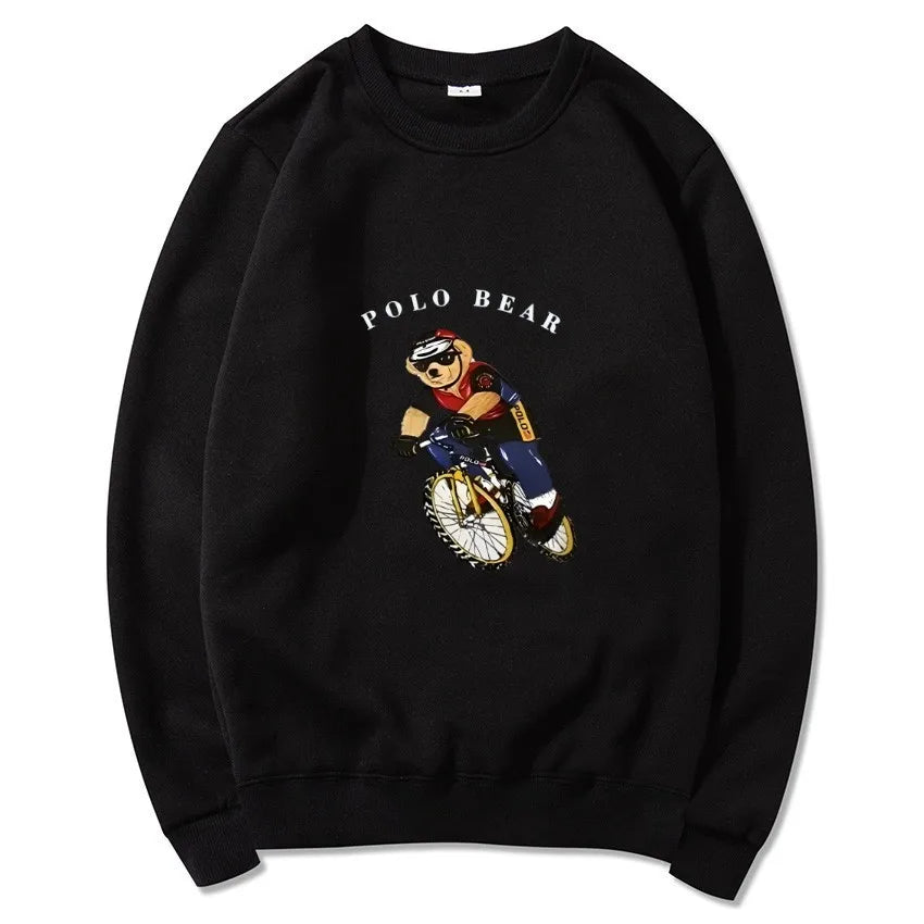 Men's casual and comfortable pullover, fashionable and versatile hooded sweatshirt with teddy bear pattern, sports shirt