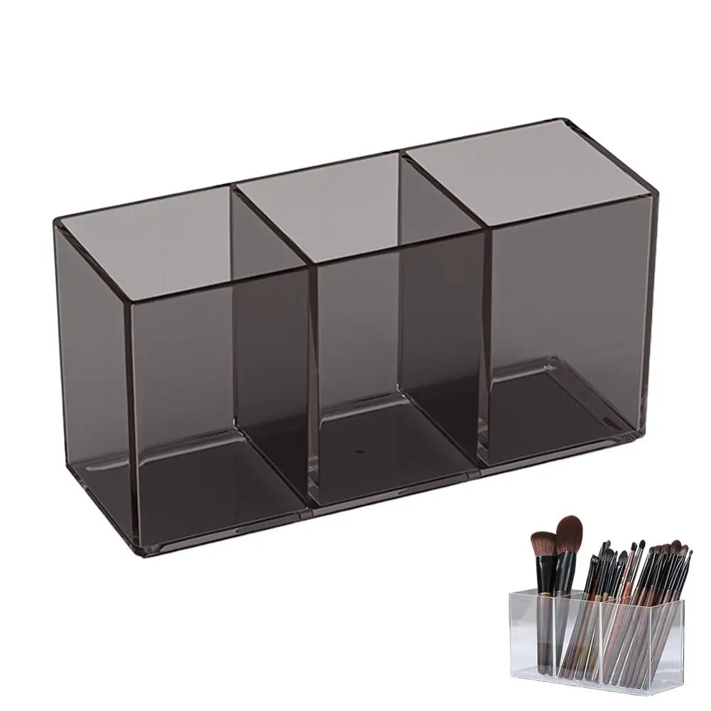 Transparent Acrylic Storage Box 3 Grid Makeup Box Desktop Organizer Makeup Brush Lipstick Rack Stationery Pen Storage Case