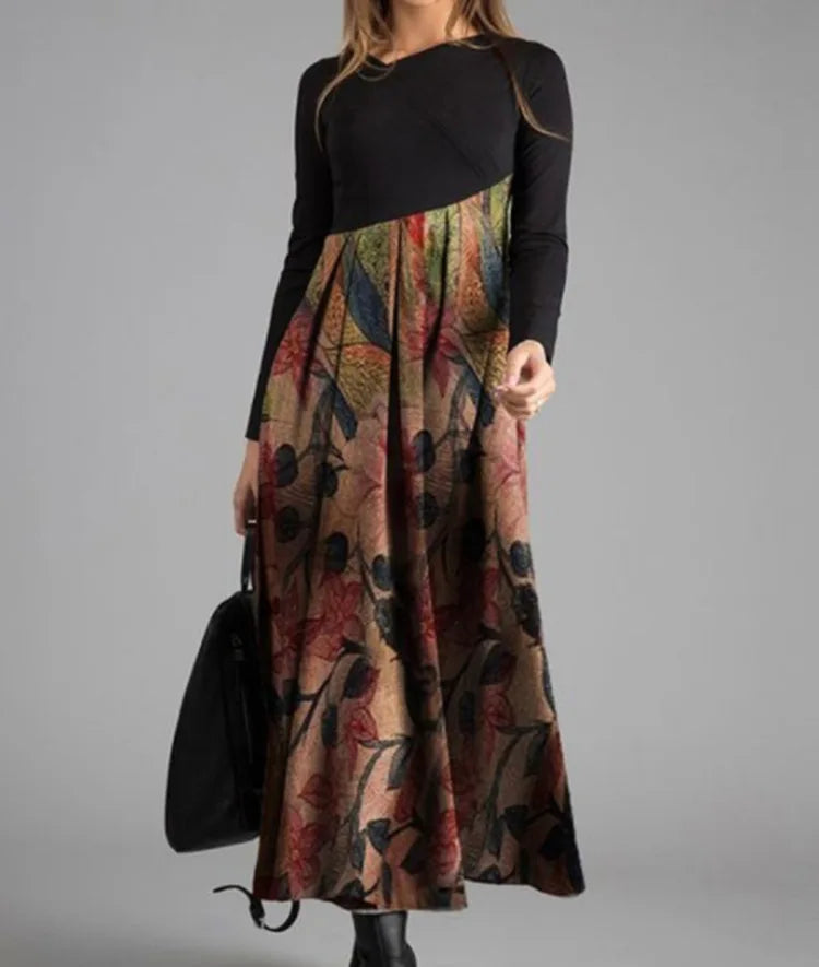 Vintage Women Long Dress V-Neck A-Line Dress 2024 Autumn Elegant Long Sleeves Slim Party Dresses Ladies Casual Loose Vestidos
