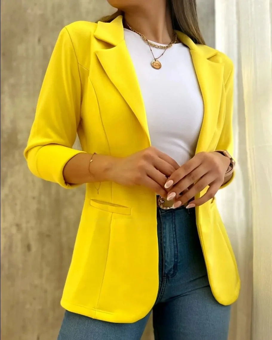 Women Simple Blazer Coat Casual Turn Down Collar Coats Long Sleeve Slim Fit Tailored Jackets Solid Elegant Autumn Open Stitch
