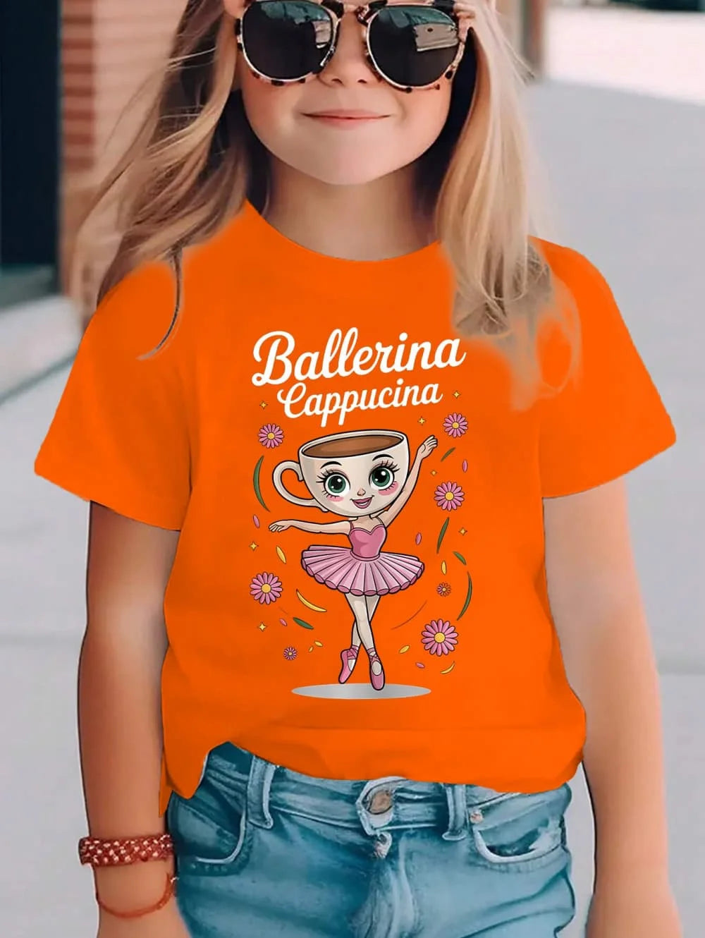 Italian Brainrot Cute Meme T-Shirt for Girls Clothes Ballerina Cappuccino Print Tee Tops Pink Summer Kawaii Outfits Streetwear