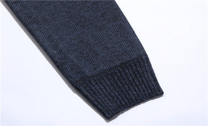 New Winter Mens Pullover Knitted Sweater Male Wool Fleece Thick Casual Pullover Patchwork Warm Pocket Sweater Standing Collar