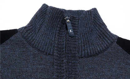 New Winter Mens Pullover Knitted Sweater Male Wool Fleece Thick Casual Pullover Patchwork Warm Pocket Sweater Standing Collar
