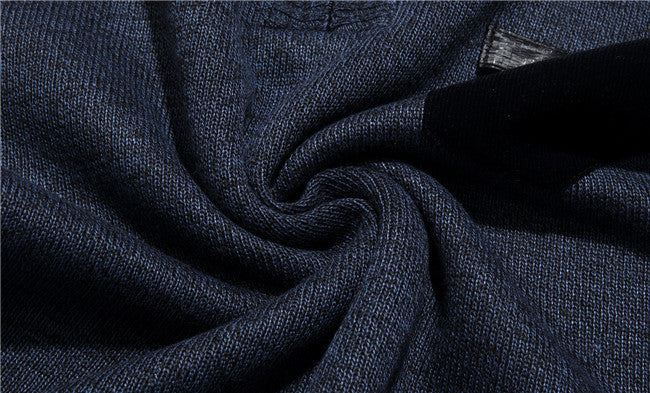 New Winter Mens Pullover Knitted Sweater Male Wool Fleece Thick Casual Pullover Patchwork Warm Pocket Sweater Standing Collar