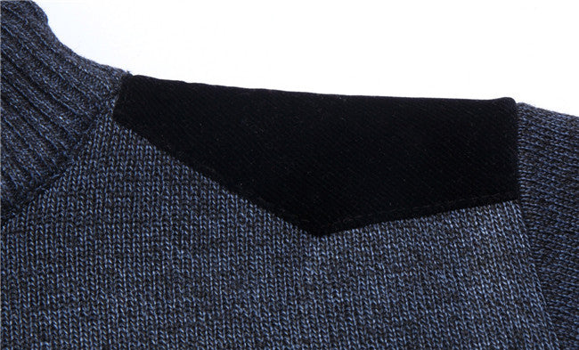 New Winter Mens Pullover Knitted Sweater Male Wool Fleece Thick Casual Pullover Patchwork Warm Pocket Sweater Standing Collar