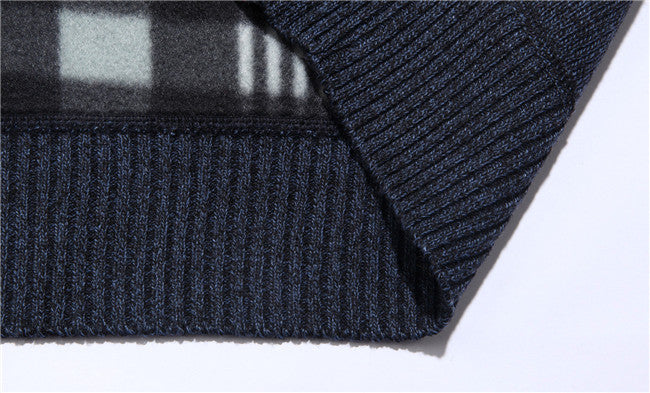 New Winter Mens Pullover Knitted Sweater Male Wool Fleece Thick Casual Pullover Patchwork Warm Pocket Sweater Standing Collar