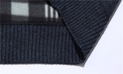 New Winter Mens Pullover Knitted Sweater Male Wool Fleece Thick Casual Pullover Patchwork Warm Pocket Sweater Standing Collar