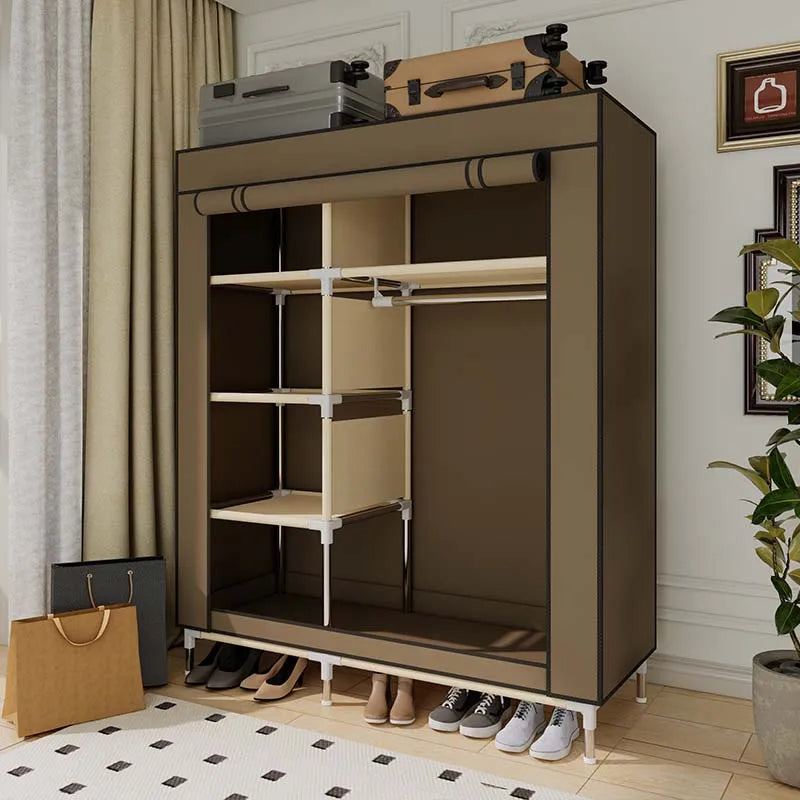 Freestanding Portable Wardrobe with 1 Hanging Area & 5 Storage Areas Lightweight Wardrobe
