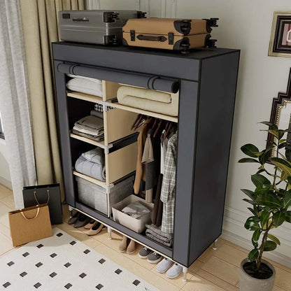 Freestanding Portable Wardrobe with 1 Hanging Area & 5 Storage Areas Lightweight Wardrobe