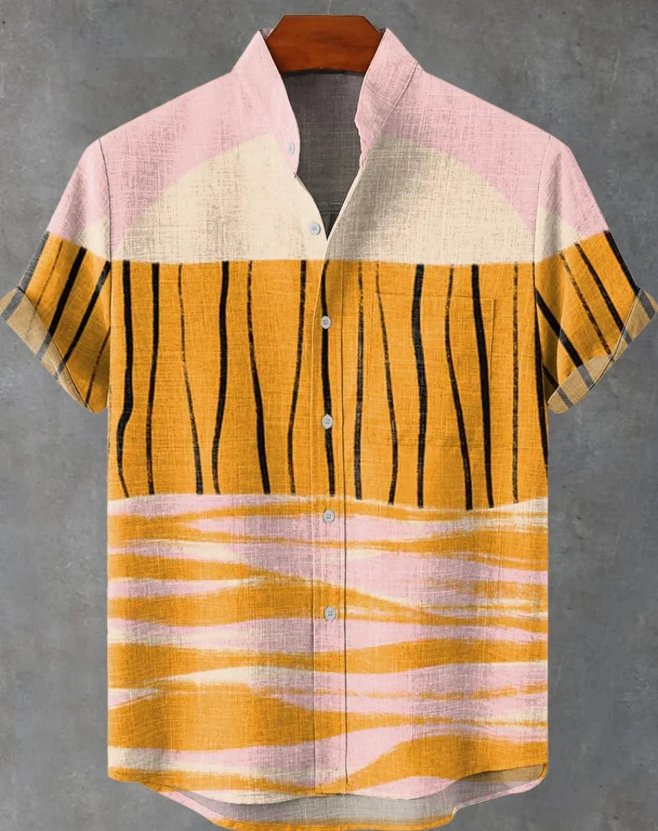 Retro ethnic pattern shirt summer fashion short sleeve 3D printing men's shirt casual street trend super breathable Hawaii fast