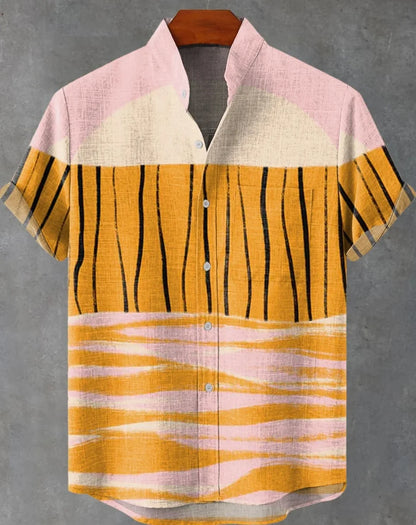 Retro ethnic pattern shirt summer fashion short sleeve 3D printing men's shirt casual street trend super breathable Hawaii fast