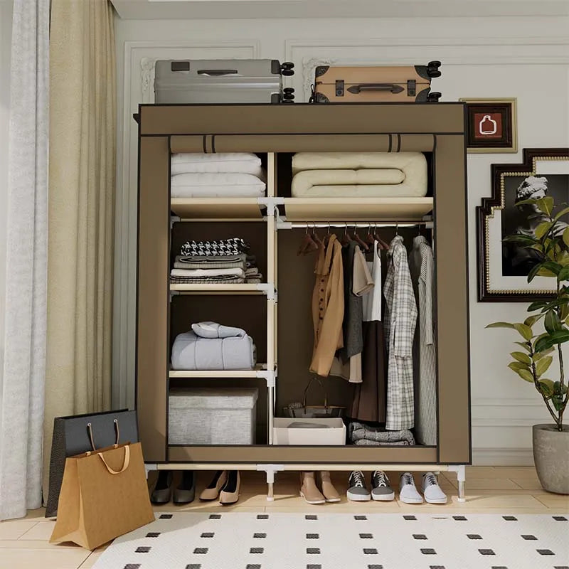 Freestanding Portable Wardrobe with 1 Hanging Area & 5 Storage Areas Lightweight Wardrobe