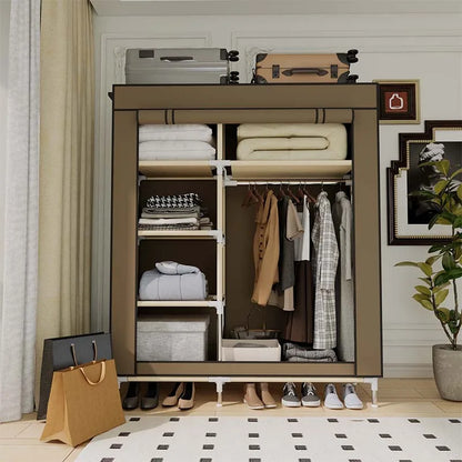 Freestanding Portable Wardrobe with 1 Hanging Area & 5 Storage Areas Lightweight Wardrobe