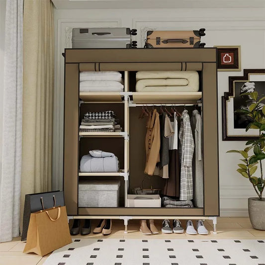 Freestanding Portable Wardrobe with 1 Hanging Area & 5 Storage Areas Lightweight Wardrobe