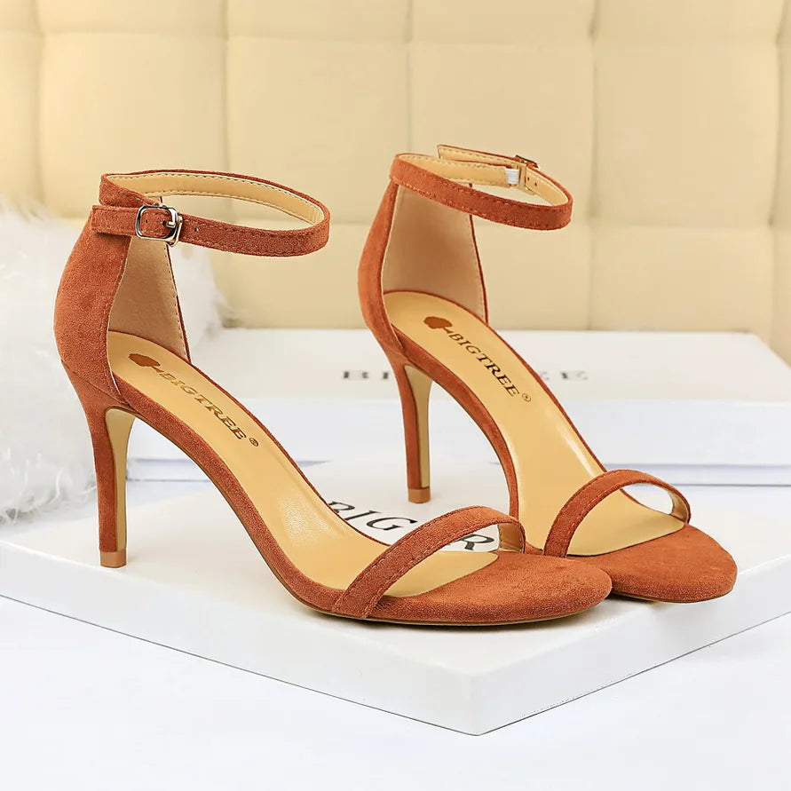 Women 10cm High Heels Flock Stripper Sandals Female Fetish Strappy Red Shoes Lady Valentine Green Summer Classic Sexy Pumps
