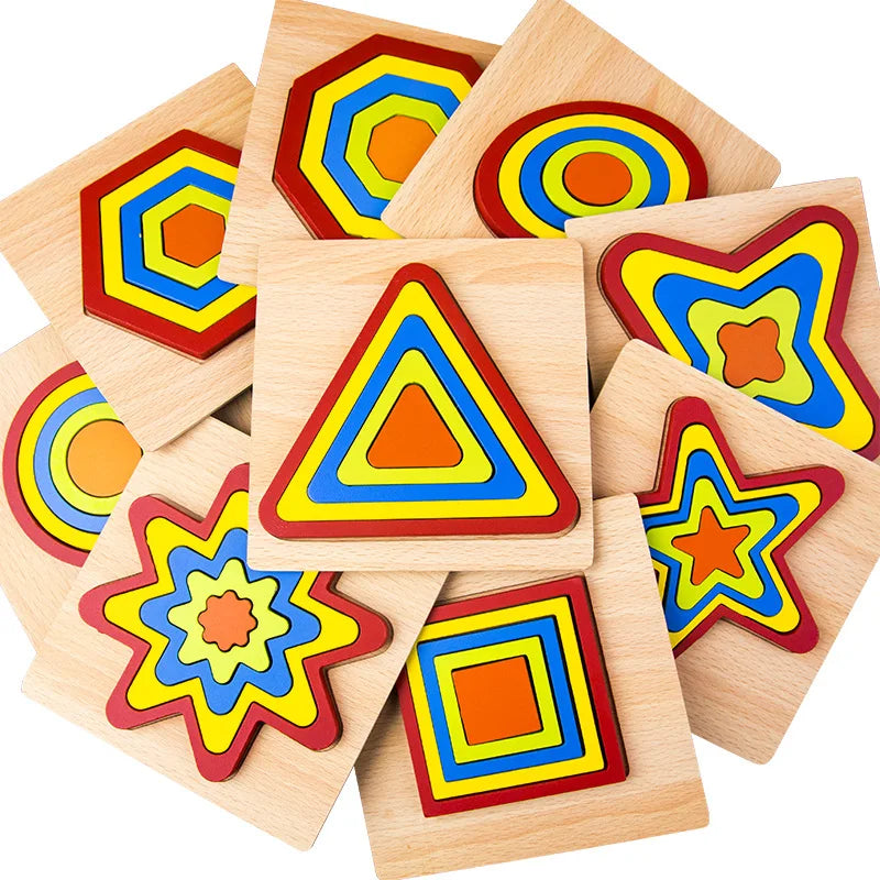 Wooden Geometric Shape Puzzle Kids Montessori Toys Shape Cognition Children Jigsaw Puzzle Board Learning Educational Toys Gifts