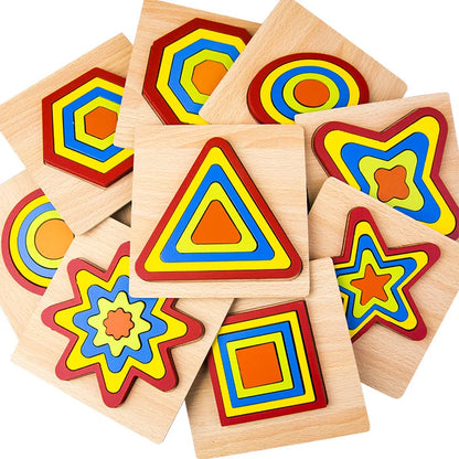 Wooden Geometric Shape Puzzle Kids Montessori Toys Shape Cognition Children Jigsaw Puzzle Board Learning Educational Toys Gifts