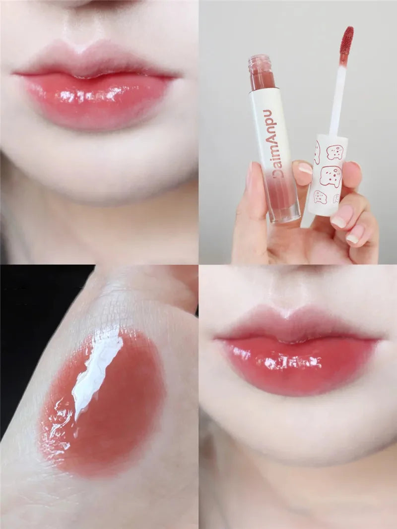Cute Bear Liquid Lip Gloss Waterproof Non-stick Long Lasting Mirror Water Lip Glaze Lipstick Lip Gloss Beauty Cosmetic Makeup