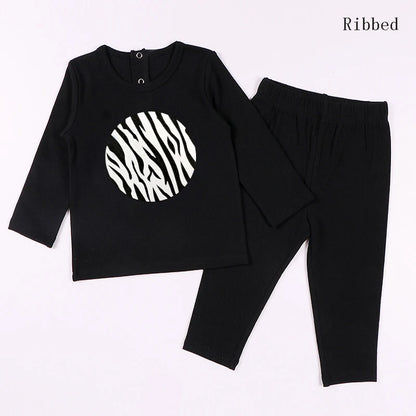 Children Clothes 2pcs Set Ribbed Kids Clothes baby Boys Clothes Girls Clothes Round Neck Long Sleeves Top Long Pants baby Set