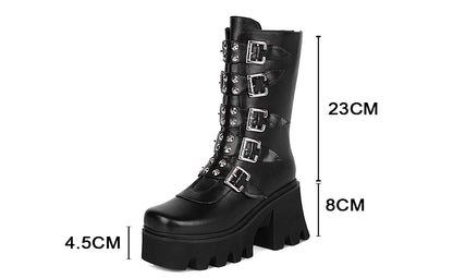 Gdgydh Autumn Winter Gothic Punk Womens Platform Boots Black Blet Buckle Strap Creepers Platform Shoes With Zipper Military Boot