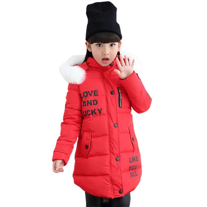 2 6 8 12 Years Fashion Children Jackets For Teenage Girls Winter Warm Parkas Coats For Girl Fur Hooded Thick Outerwear Clothing
