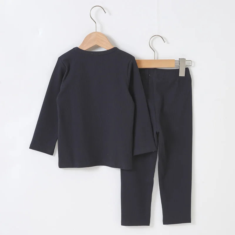 Children Clothes 2pcs Set Ribbed Kids Clothes baby Boys Clothes Girls Clothes Round Neck Long Sleeves Top Long Pants baby Set