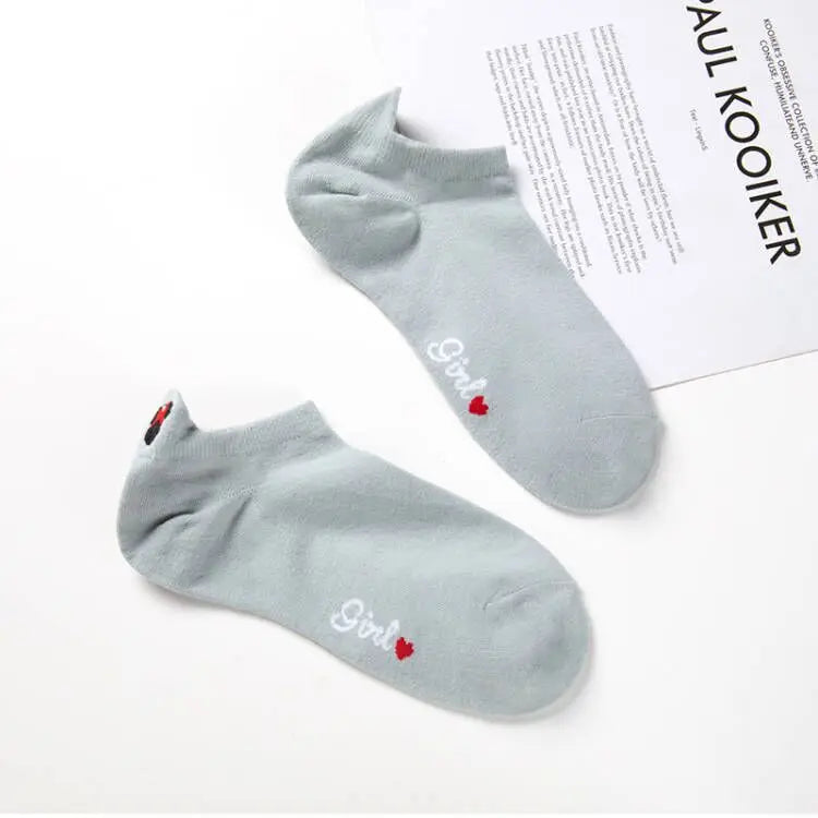 1pair women Boat sock Mickey cute cartoon Japanese Korean sweet Disney cotton socks spring and summer wild short tube socks